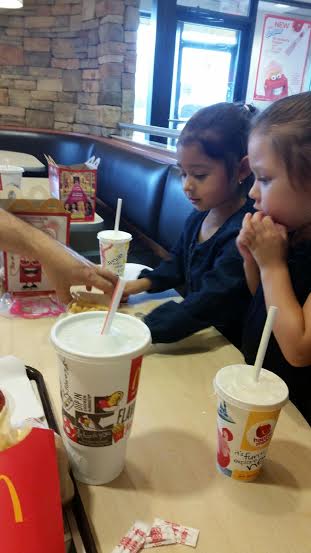 The girls excited about their lunches.