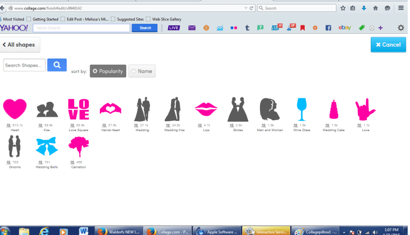 All the different shapes the photos can be made with.